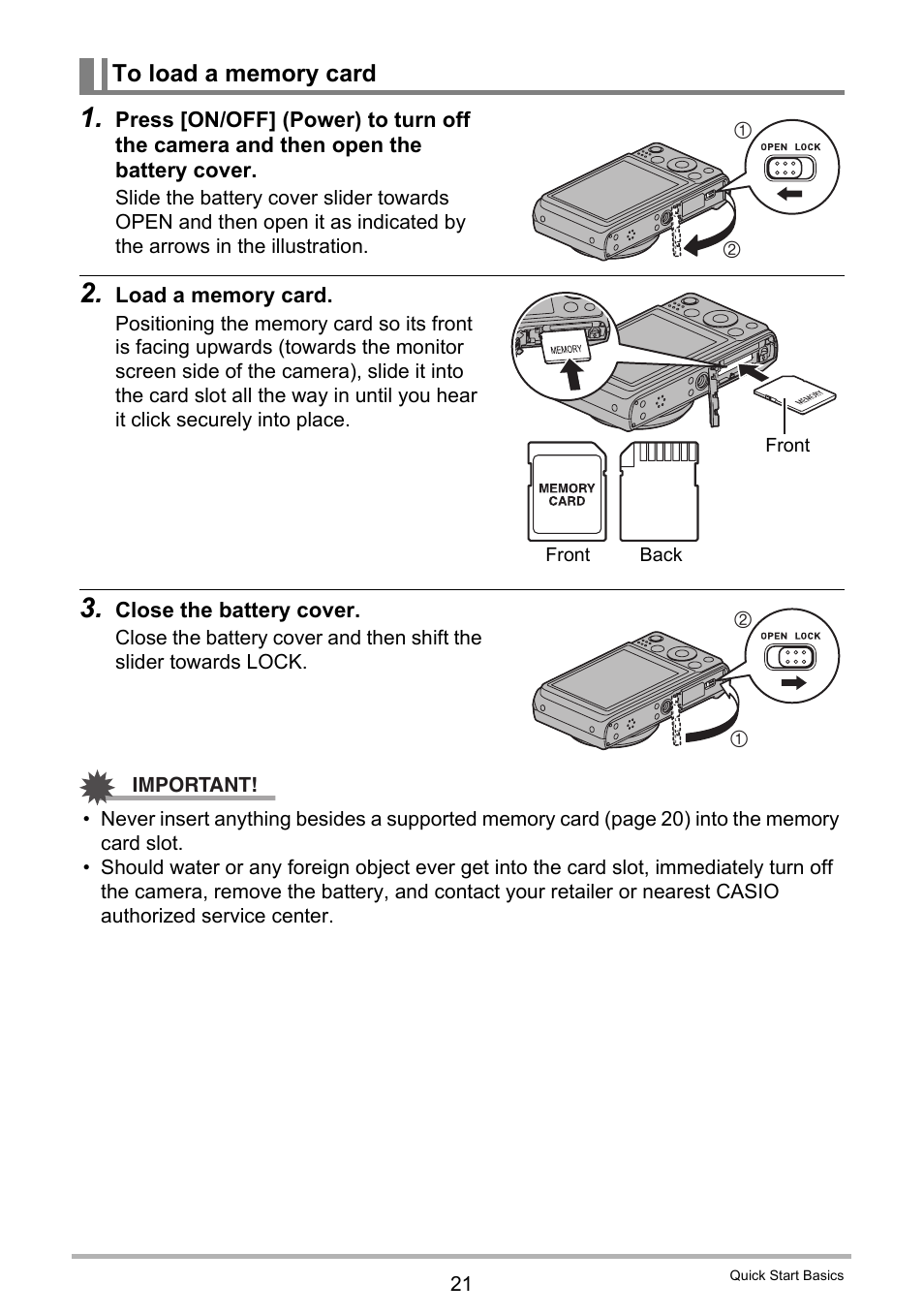 To load a memory card | Casio EXILIM EX-ZS150 User Manual | Page 21 / 136
