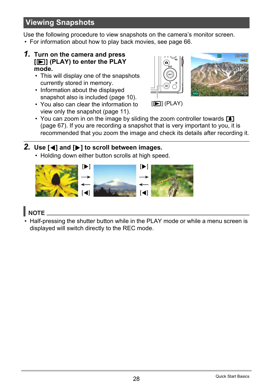 Viewing snapshots, Ges 28 | Casio EXILIM EX-ZS150 User Manual | Page 28 / 136