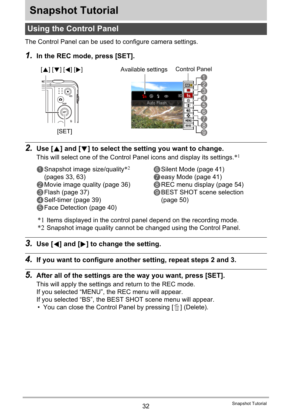 Snapshot tutorial, Using the control panel | Casio EXILIM EX-ZS150 User Manual | Page 32 / 136