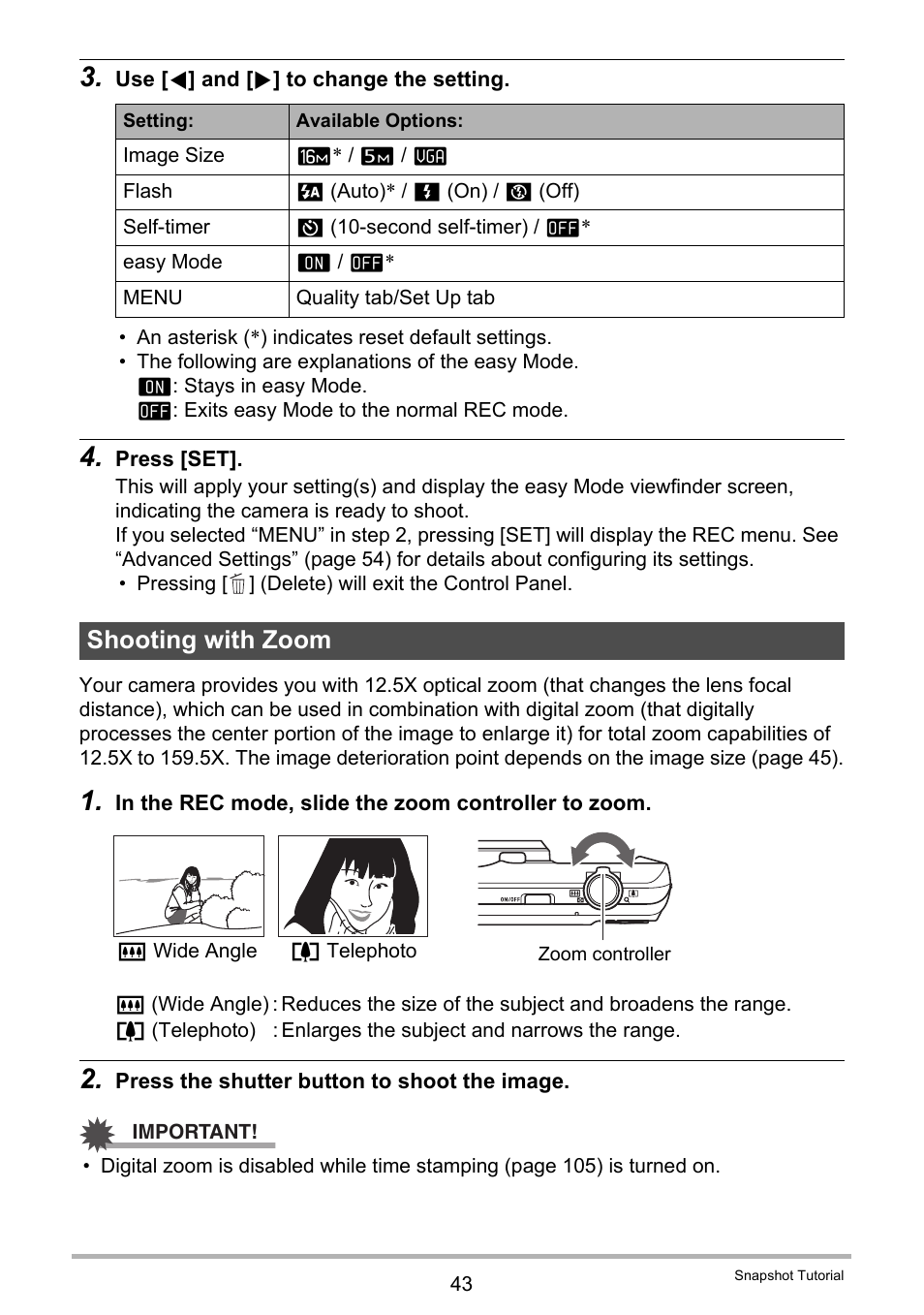Shooting with zoom | Casio EXILIM EX-ZS150 User Manual | Page 43 / 136