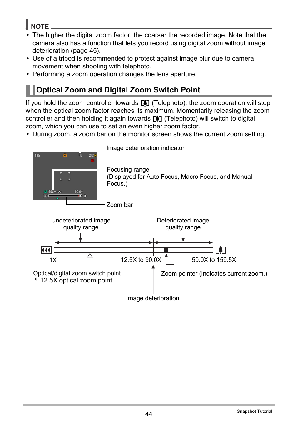 Optical zoom and digital zoom switch point | Casio EXILIM EX-ZS150 User Manual | Page 44 / 136