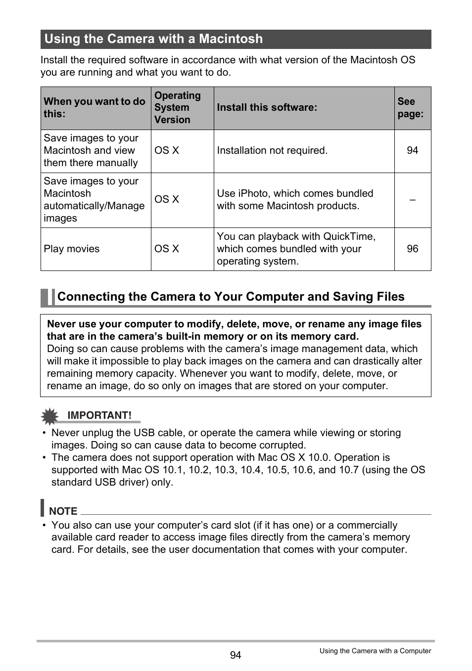 Using the camera with a macintosh | Casio EXILIM EX-ZS150 User Manual | Page 94 / 136