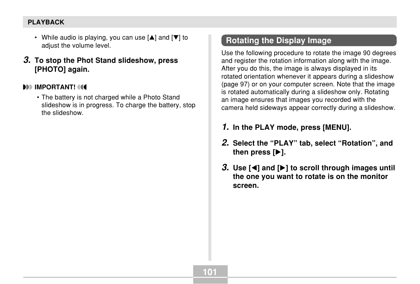Rotating the display image | Casio E MULTI PJ CAMERA Multifunctional Camera System User Manual | Page 101 / 174