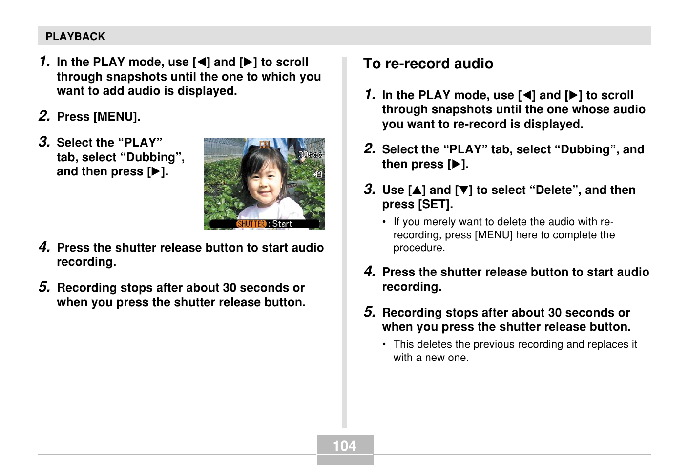 To re-record audio | Casio E MULTI PJ CAMERA Multifunctional Camera System User Manual | Page 104 / 174