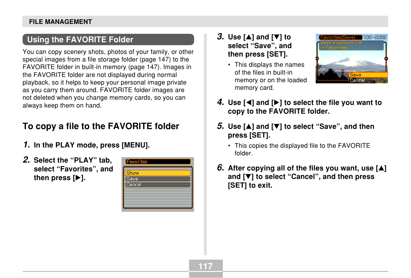 Using the favorite folder, To copy a file to the favorite folder | Casio E MULTI PJ CAMERA Multifunctional Camera System User Manual | Page 117 / 174