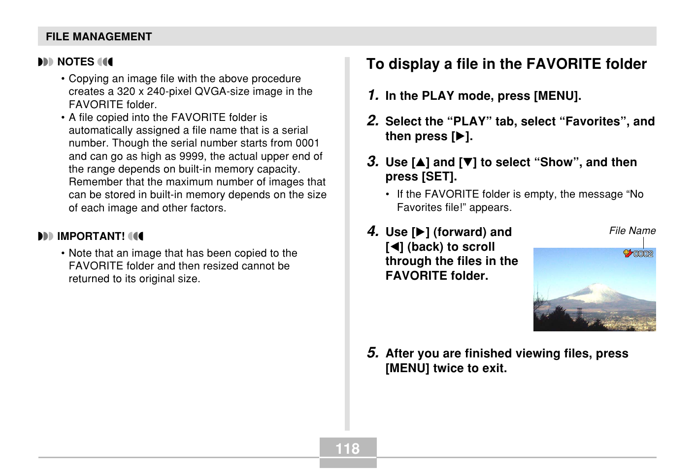 To display a file in the favorite folder | Casio E MULTI PJ CAMERA Multifunctional Camera System User Manual | Page 118 / 174