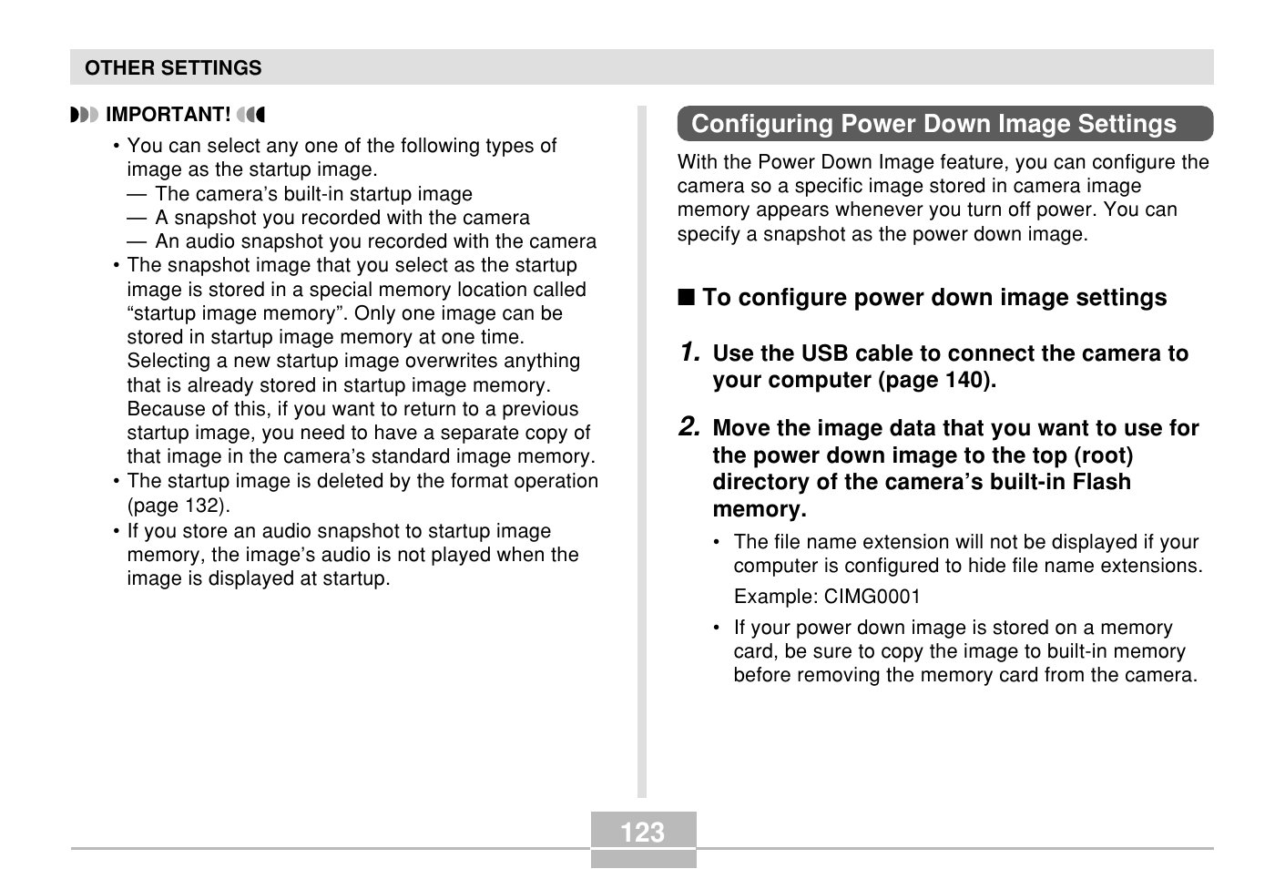 Configuring power down image settings | Casio E MULTI PJ CAMERA Multifunctional Camera System User Manual | Page 123 / 174
