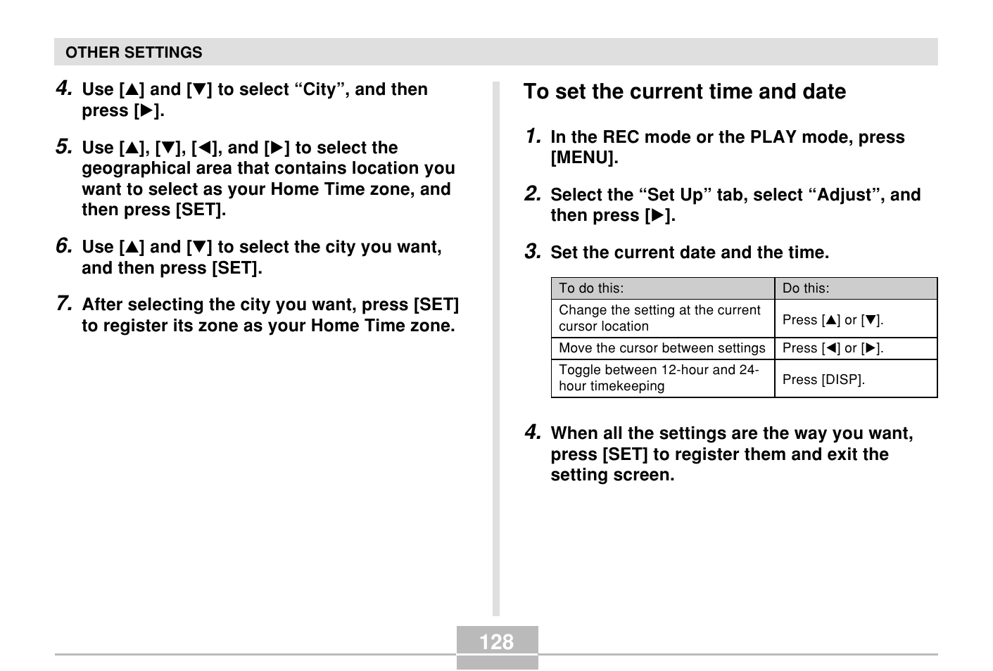 To set the current time and date | Casio E MULTI PJ CAMERA Multifunctional Camera System User Manual | Page 128 / 174
