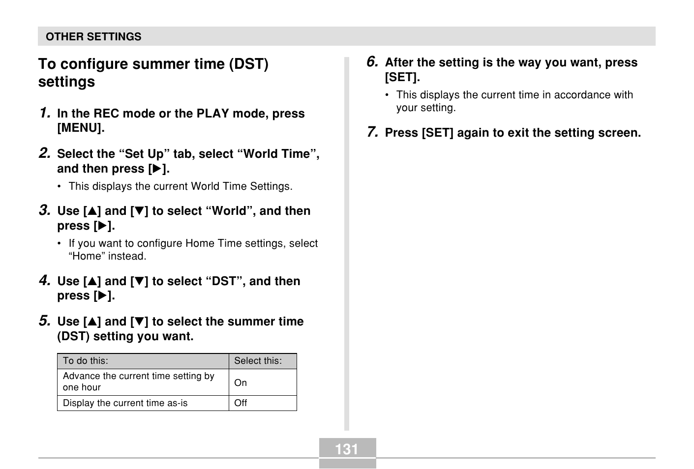 To configure summer time (dst) settings, 131 to configure summer time (dst) settings 1 | Casio E MULTI PJ CAMERA Multifunctional Camera System User Manual | Page 131 / 174