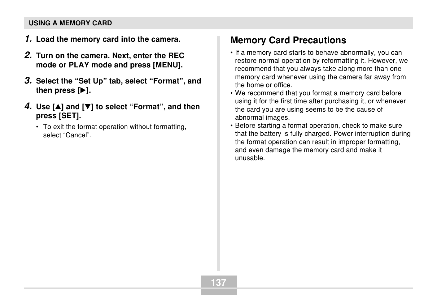 Memory card precautions | Casio E MULTI PJ CAMERA Multifunctional Camera System User Manual | Page 137 / 174