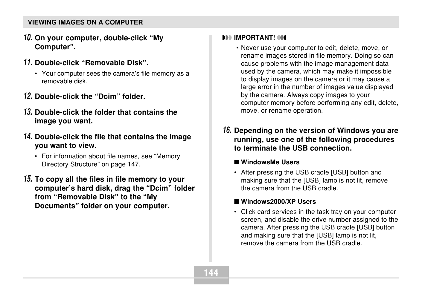 Casio E MULTI PJ CAMERA Multifunctional Camera System User Manual | Page 144 / 174