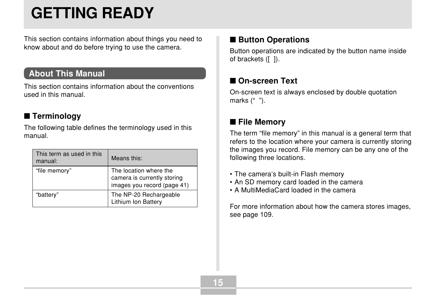Getting ready, About this manual | Casio E MULTI PJ CAMERA Multifunctional Camera System User Manual | Page 15 / 174