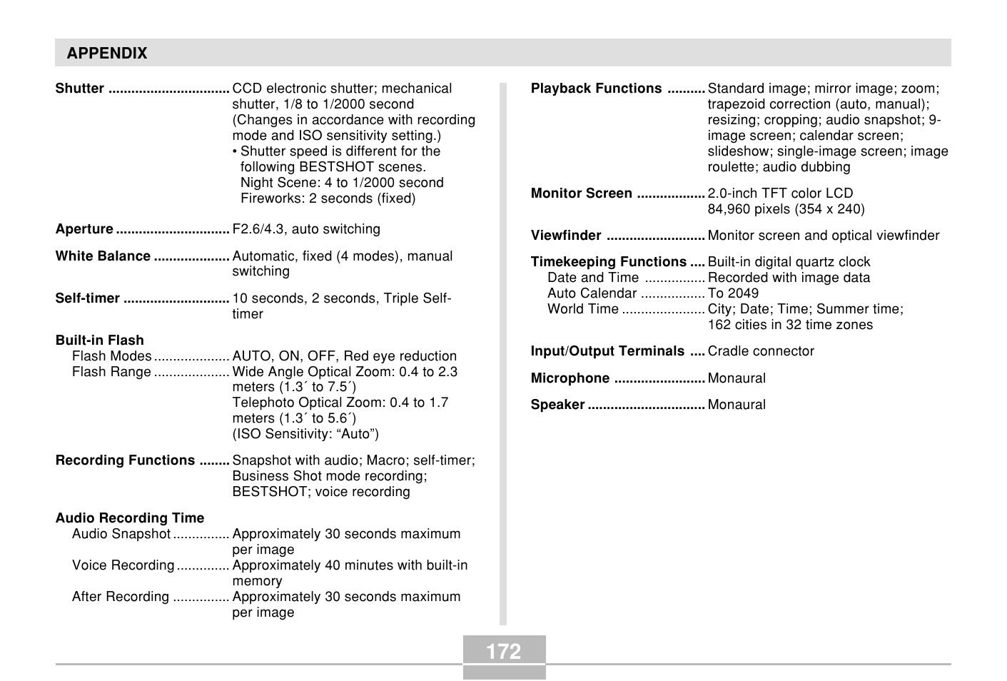 Casio E MULTI PJ CAMERA Multifunctional Camera System User Manual | Page 172 / 174