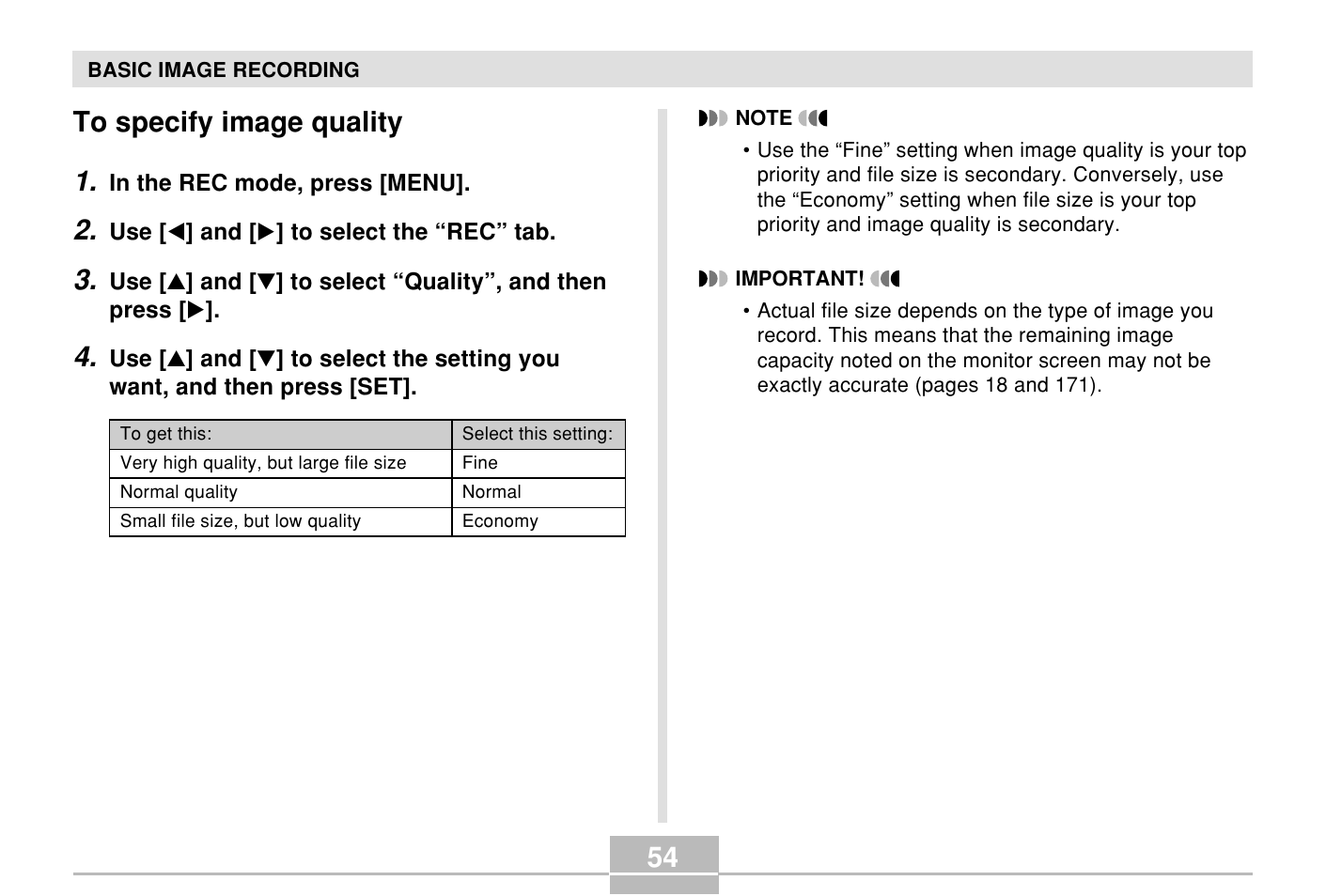 To specify image quality | Casio E MULTI PJ CAMERA Multifunctional Camera System User Manual | Page 54 / 174