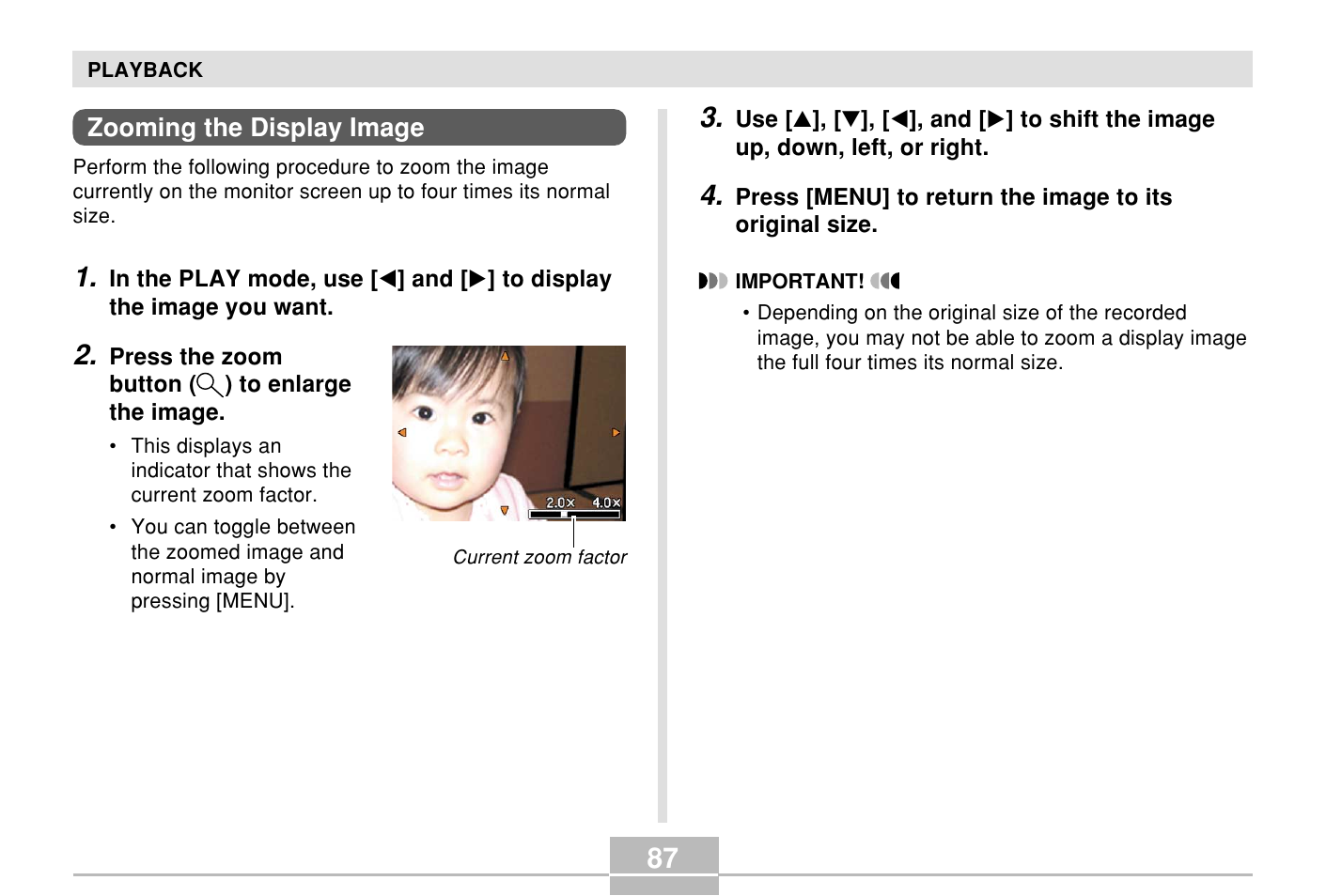 Zooming the display image | Casio E MULTI PJ CAMERA Multifunctional Camera System User Manual | Page 87 / 174