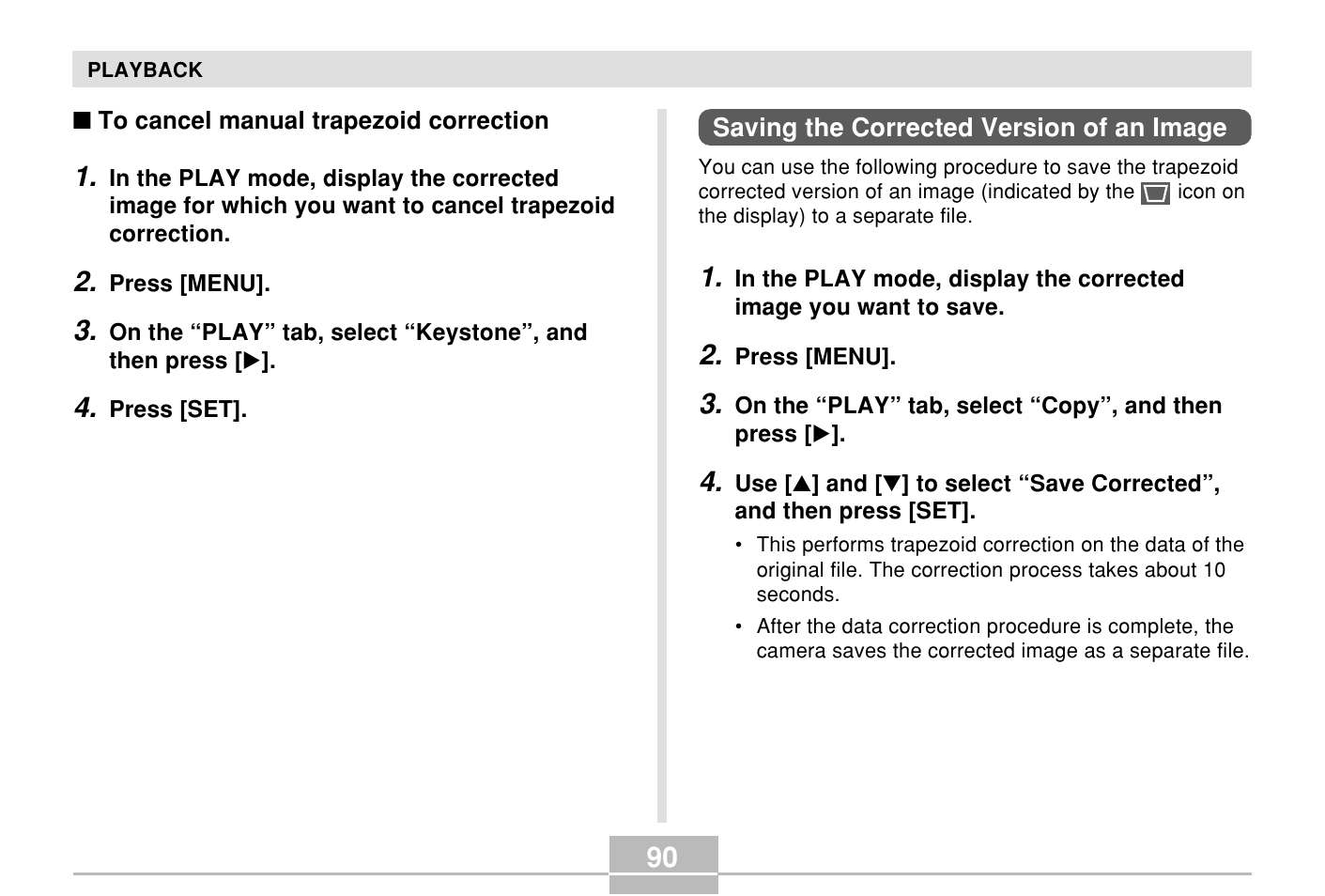 Saving the corrected version of an image | Casio E MULTI PJ CAMERA Multifunctional Camera System User Manual | Page 90 / 174
