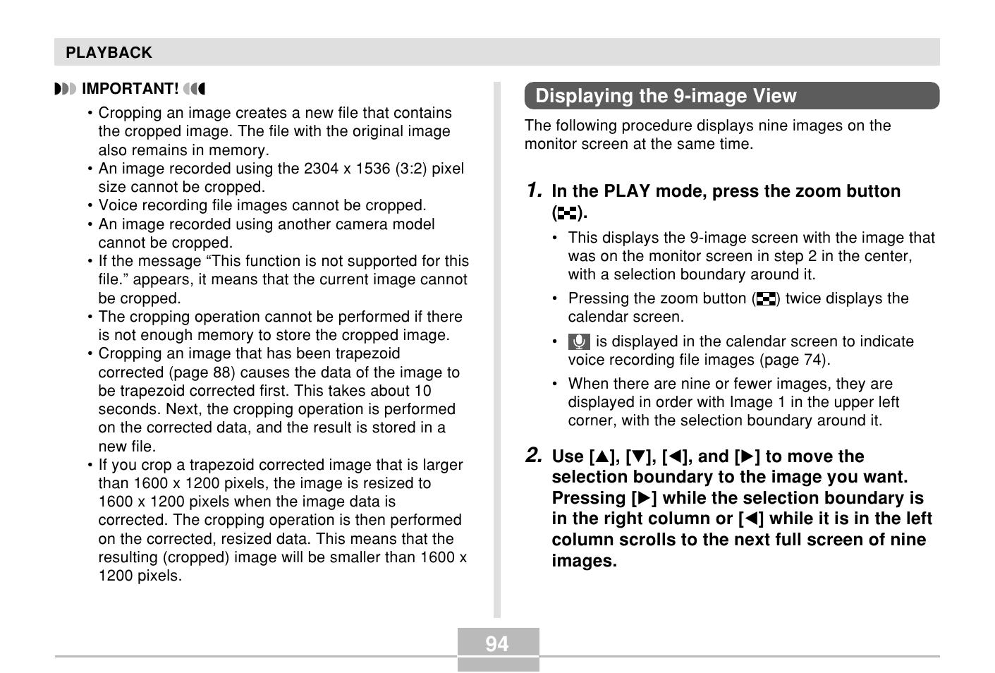 Displaying the 9-image view | Casio E MULTI PJ CAMERA Multifunctional Camera System User Manual | Page 94 / 174
