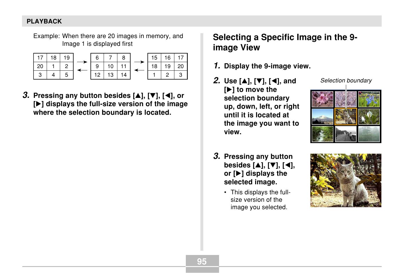 Selecting a specific image in the 9- image view, Selecting a specific image in the 9-image view, Selecting a specific image in the 9- image view 1 | Casio E MULTI PJ CAMERA Multifunctional Camera System User Manual | Page 95 / 174