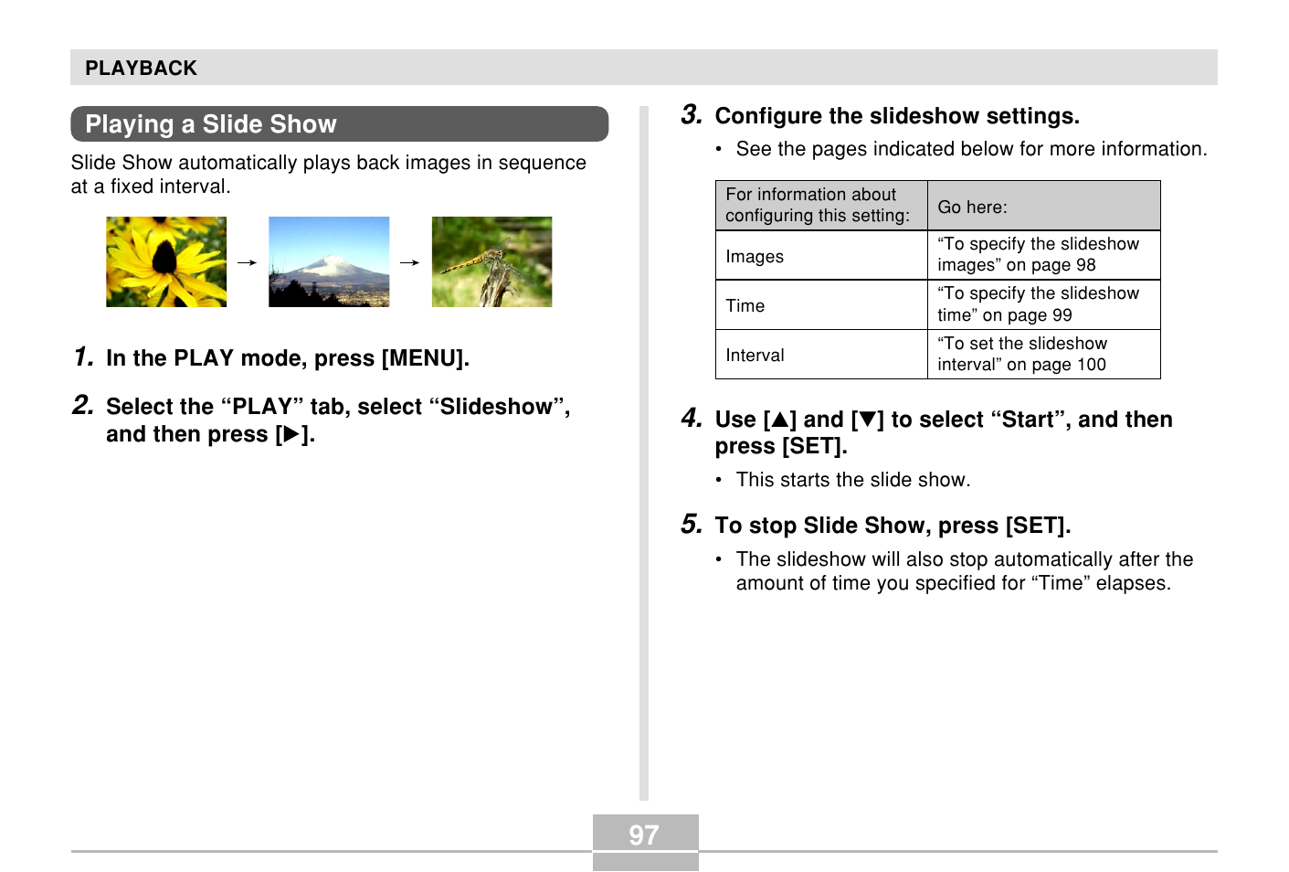 Playing a slide show | Casio E MULTI PJ CAMERA Multifunctional Camera System User Manual | Page 97 / 174