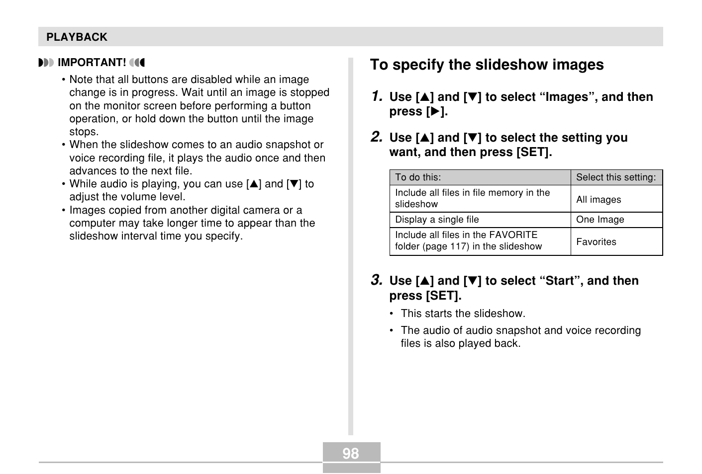 To specify the slideshow images | Casio E MULTI PJ CAMERA Multifunctional Camera System User Manual | Page 98 / 174