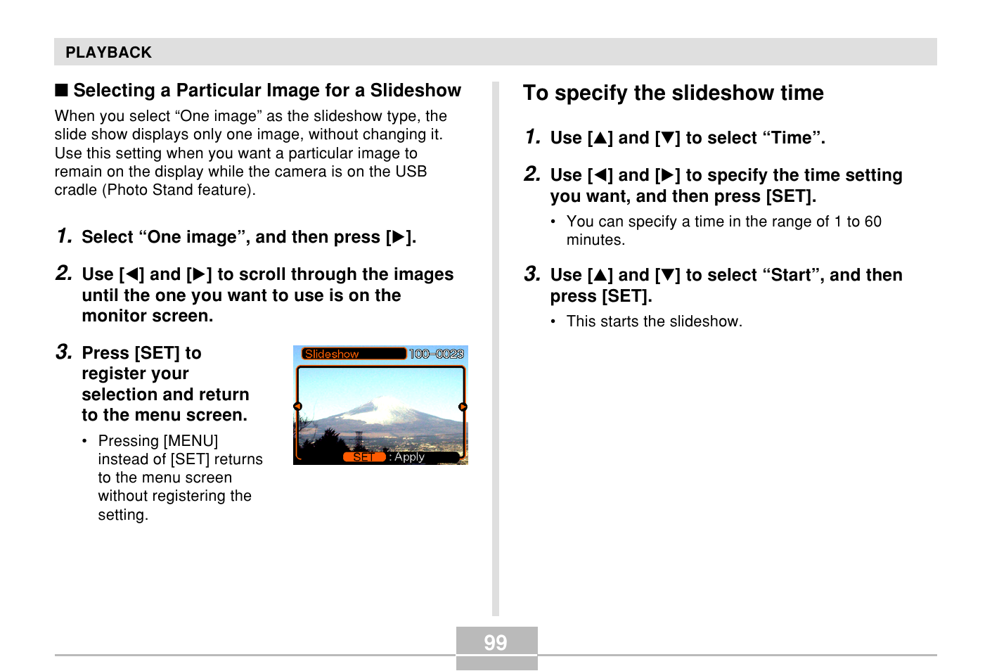 To specify the slideshow time | Casio E MULTI PJ CAMERA Multifunctional Camera System User Manual | Page 99 / 174