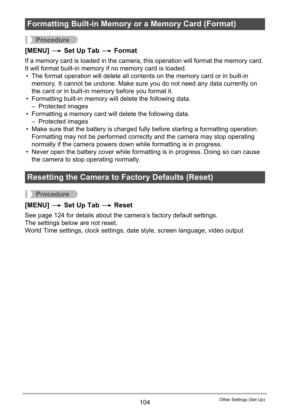 Resetting the camera to factory defaults (reset) | Casio EXILIM EX-Z19 User Manual | Page 104 / 139