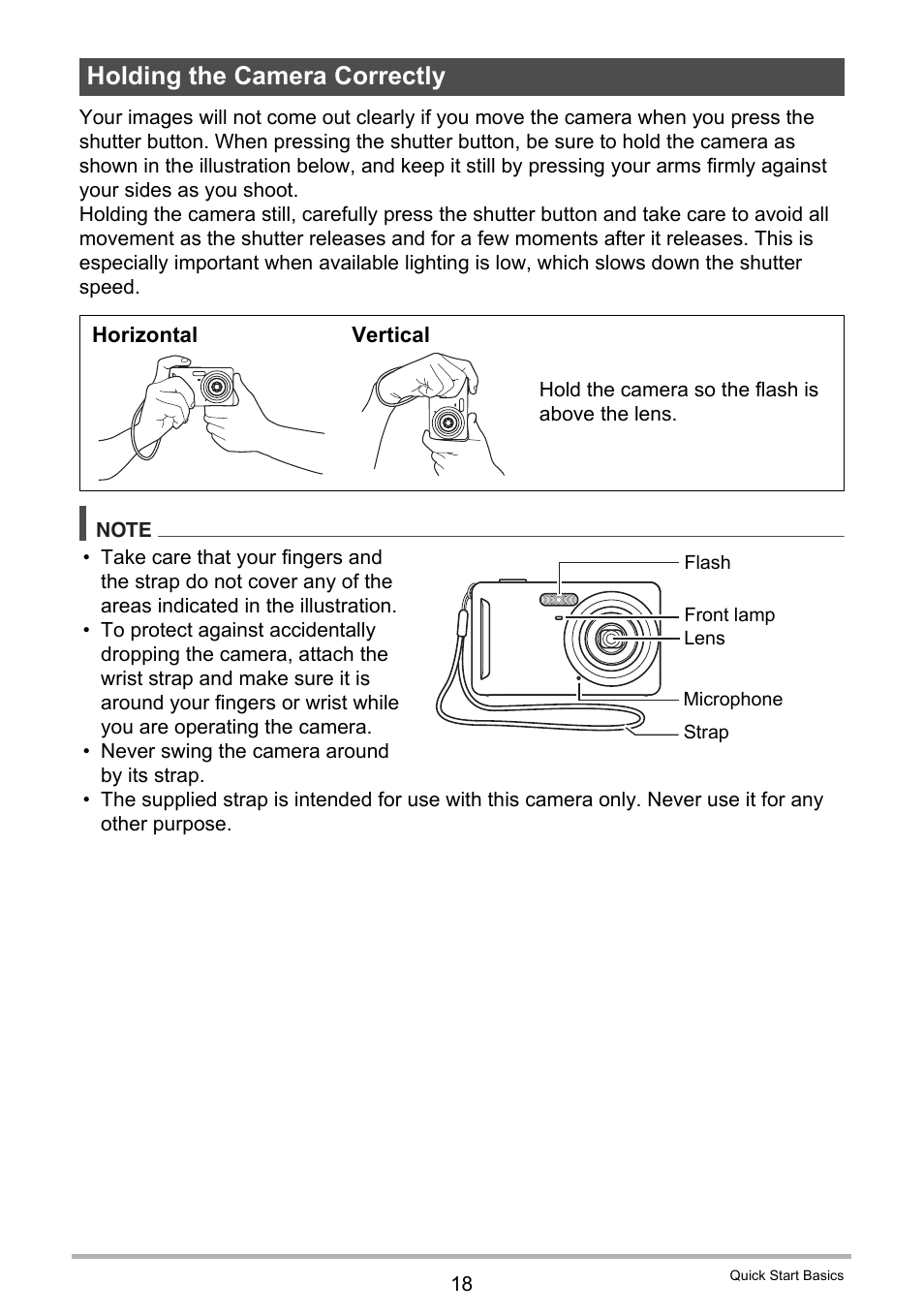 Holding the camera correctly | Casio EXILIM EX-Z19 User Manual | Page 18 / 139