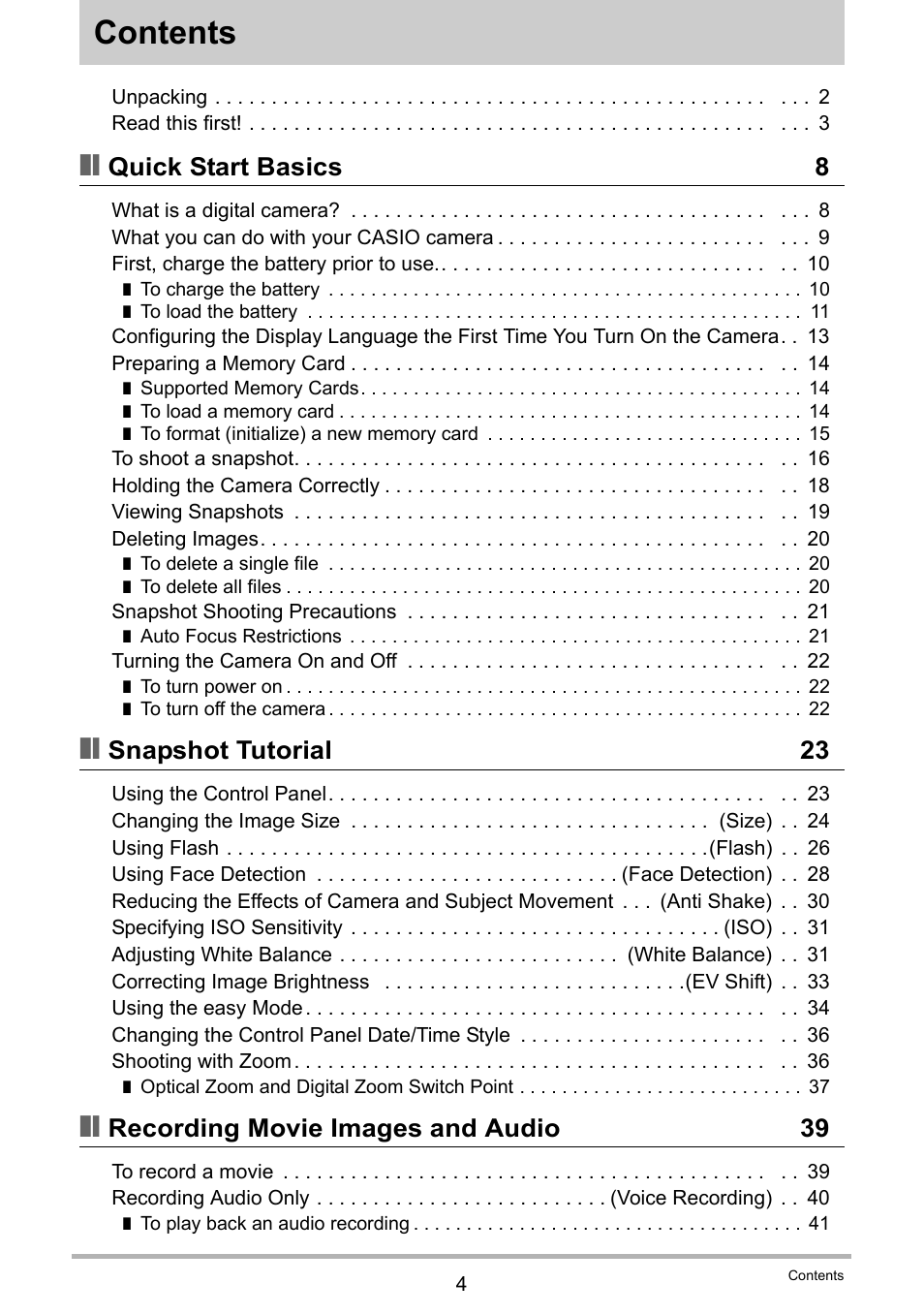 Casio EXILIM EX-Z19 User Manual | Page 4 / 139