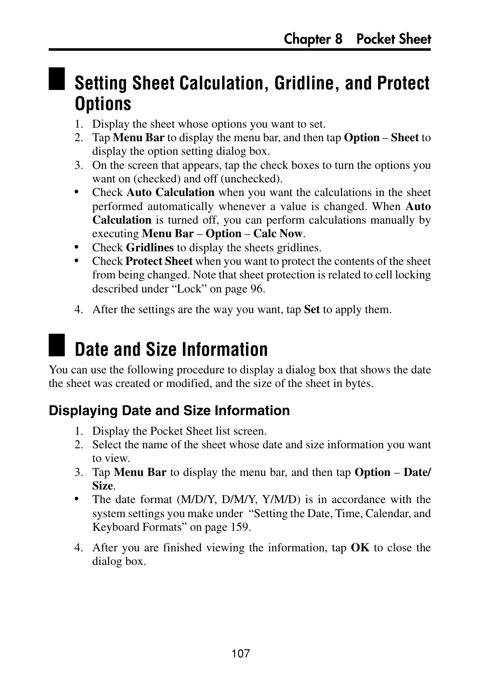 Date and size information, Displaying date and size information | Casio PV-S460/PV-S660 User Manual | Page 109 / 187
