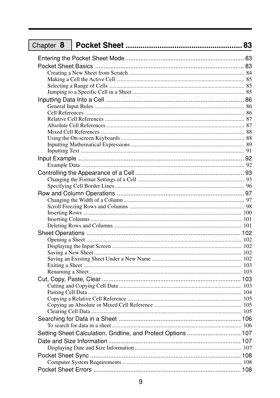 Pocket sheet | Casio PV-S460/PV-S660 User Manual | Page 11 / 187