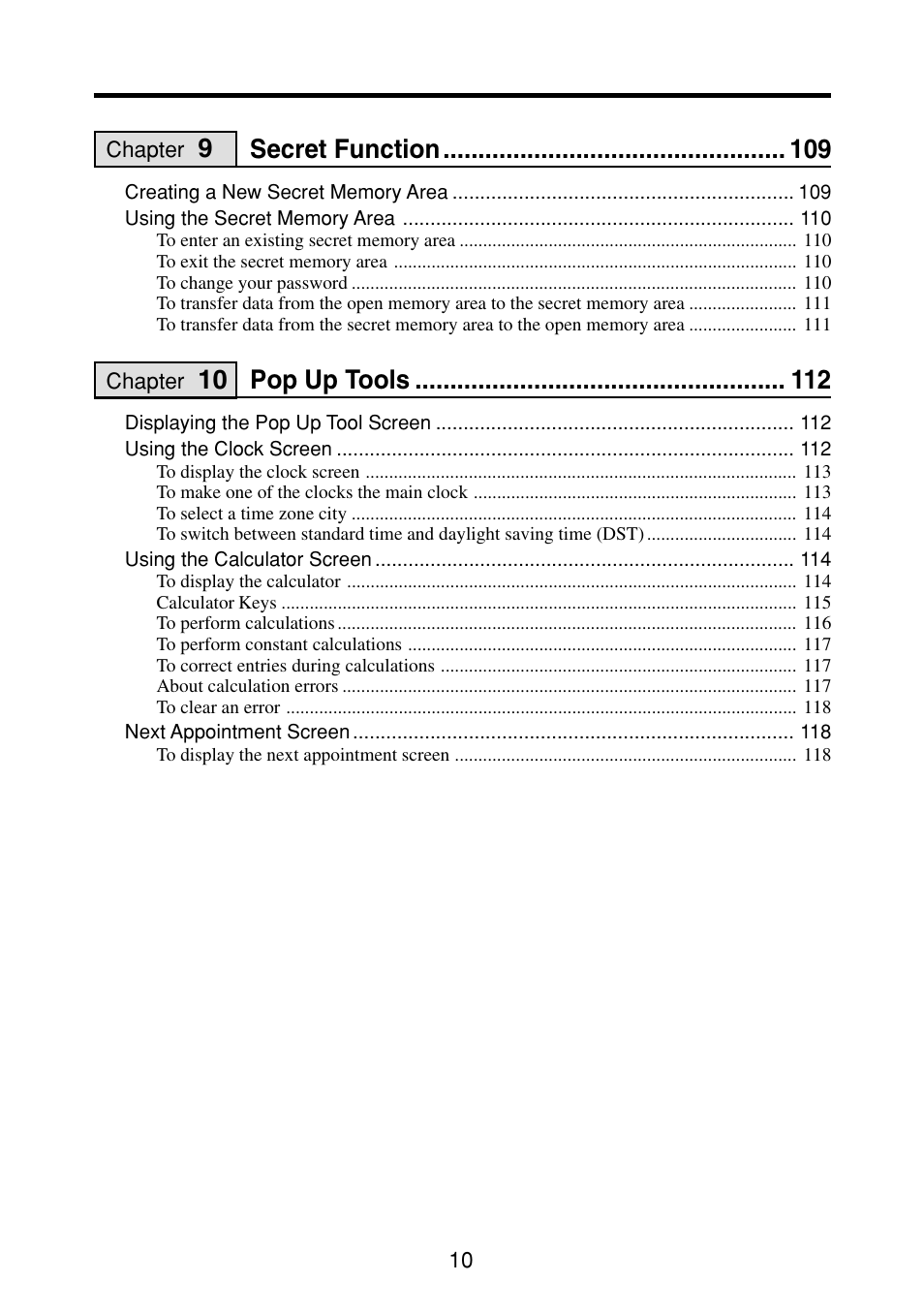 Secret function, Pop up tools | Casio PV-S460/PV-S660 User Manual | Page 12 / 187