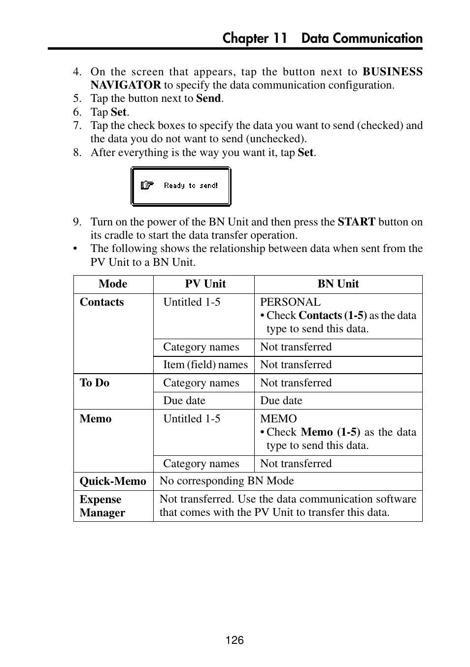 Chapter 11 data communication | Casio PV-S460/PV-S660 User Manual | Page 128 / 187