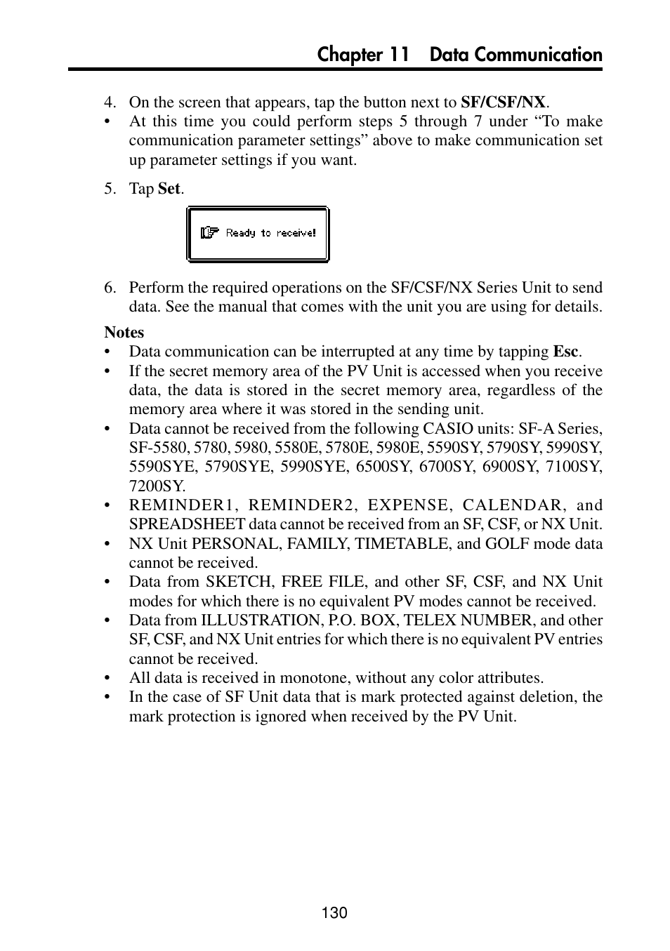 Chapter 11 data communication | Casio PV-S460/PV-S660 User Manual | Page 132 / 187