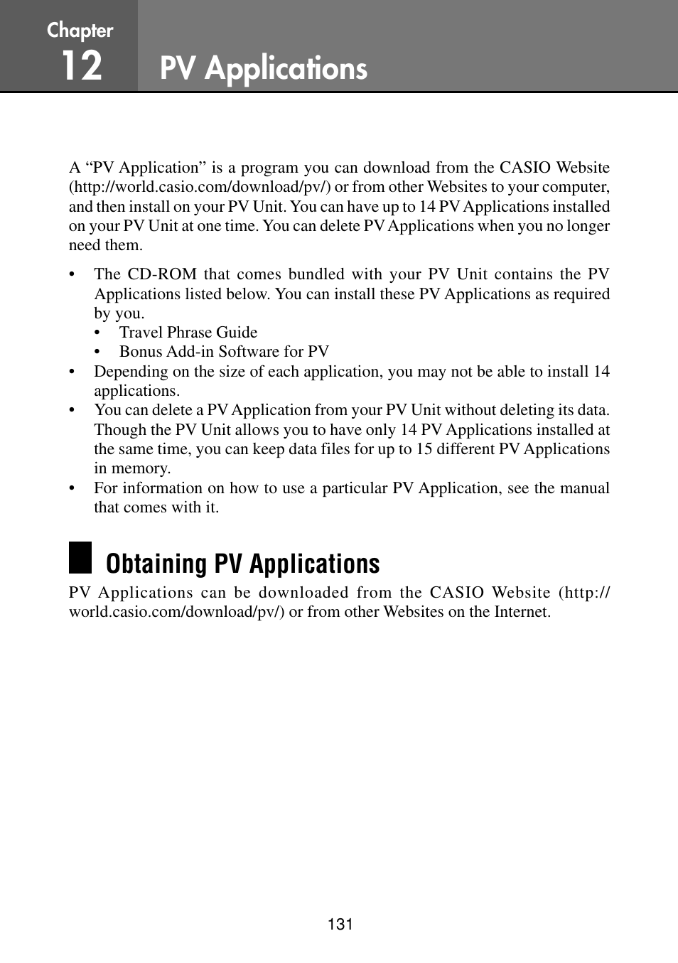 Pv applications, Obtaining pv applications | Casio PV-S460/PV-S660 User Manual | Page 133 / 187