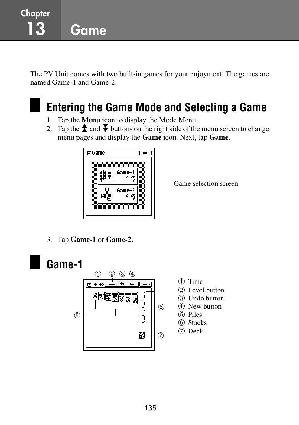 Game, Entering the game mode and selecting a game, Game-1 | Casio PV-S460/PV-S660 User Manual | Page 137 / 187