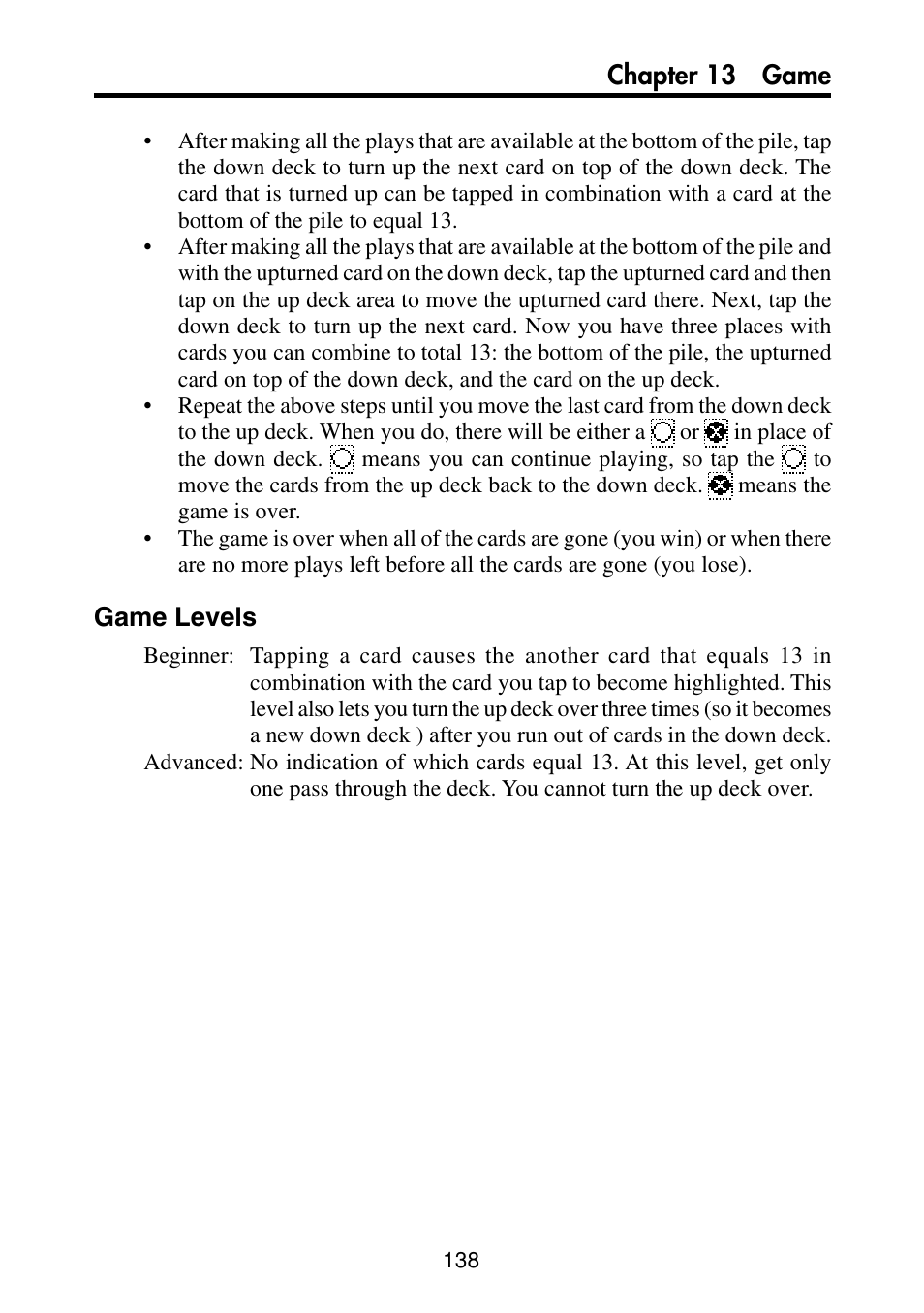 Game levels, Chapter 13 game | Casio PV-S460/PV-S660 User Manual | Page 140 / 187