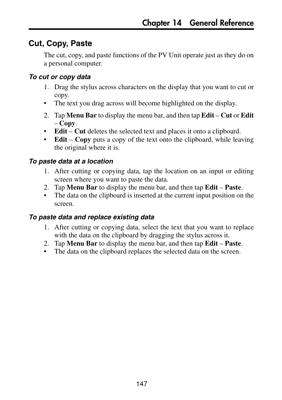 Cut, copy, paste, Chapter 14 general reference cut, copy, paste | Casio PV-S460/PV-S660 User Manual | Page 149 / 187