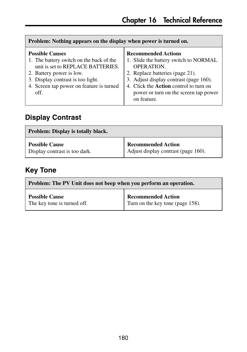 Display contrast, Key tone | Casio PV-S460/PV-S660 User Manual | Page 182 / 187
