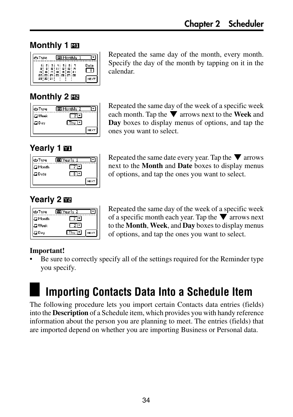 Importing contacts data into a schedule item | Casio PV-S460/PV-S660 User Manual | Page 36 / 187