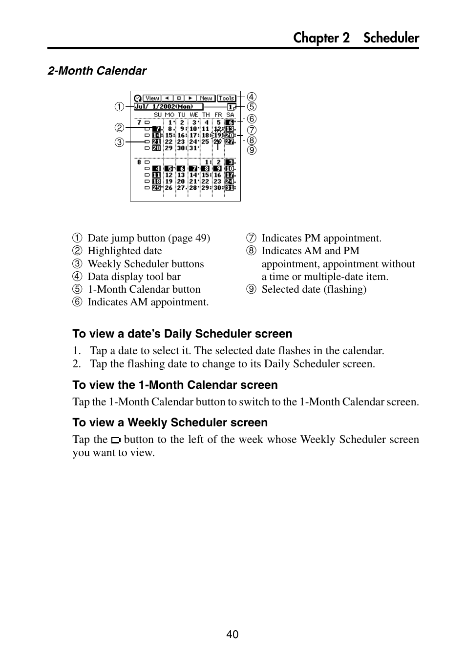 Chapter 2 scheduler | Casio PV-S460/PV-S660 User Manual | Page 42 / 187
