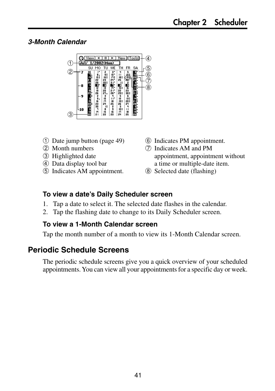 Periodic schedule screens, Chapter 2 scheduler | Casio PV-S460/PV-S660 User Manual | Page 43 / 187