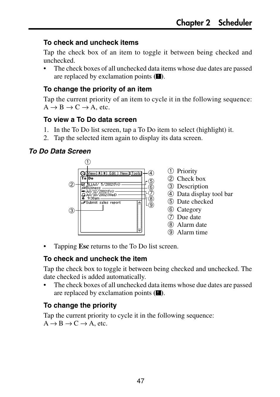 Chapter 2 scheduler | Casio PV-S460/PV-S660 User Manual | Page 49 / 187