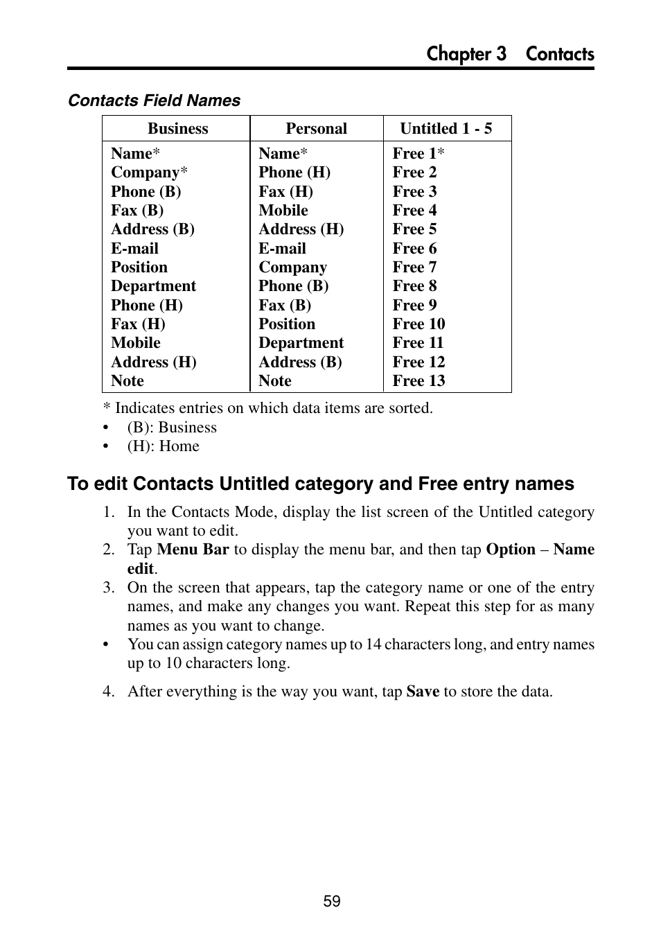 Chapter 3 contacts | Casio PV-S460/PV-S660 User Manual | Page 61 / 187