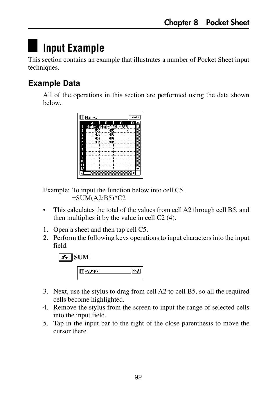 Input example, Example data | Casio PV-S460/PV-S660 User Manual | Page 94 / 187