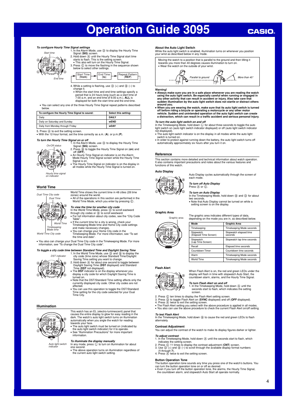 World time, Illumination, Reference | Operation guide 3095 | Casio 3095 User Manual | Page 4 / 5