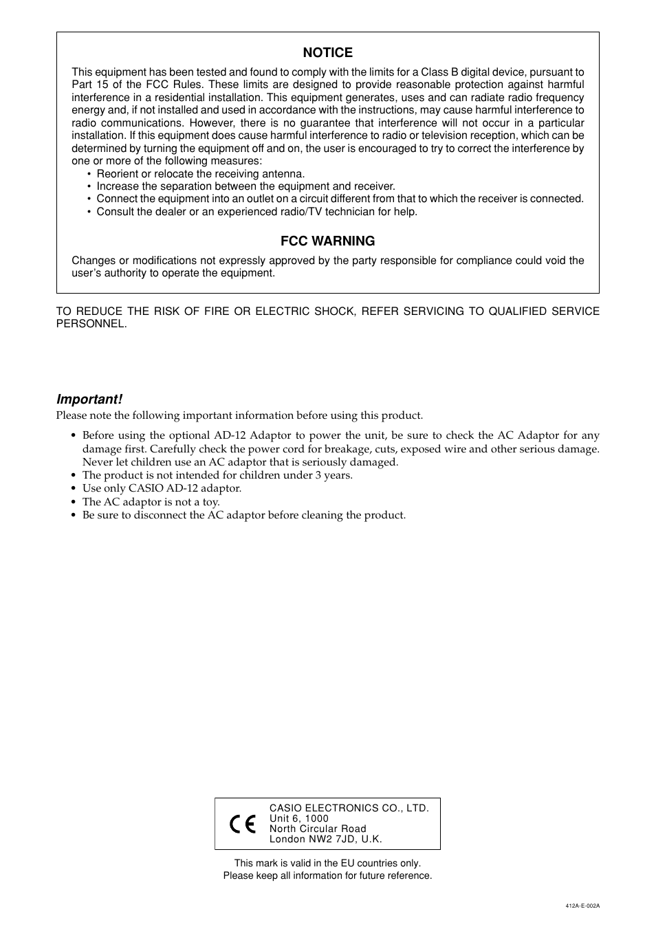 Casio Privia PX-100 User Manual | Page 2 / 31