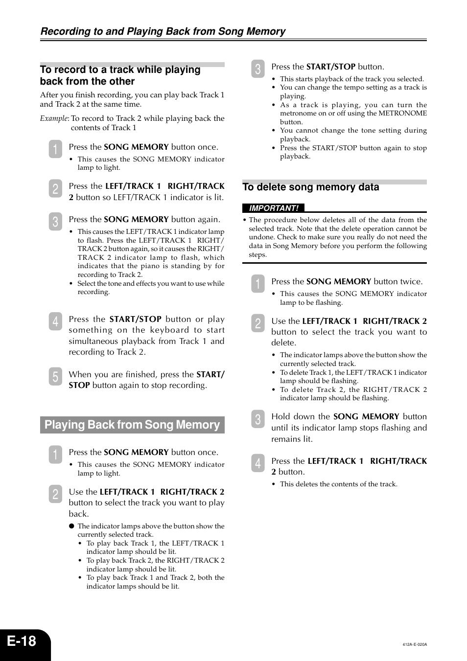 E-18 | Casio Privia PX-100 User Manual | Page 20 / 31