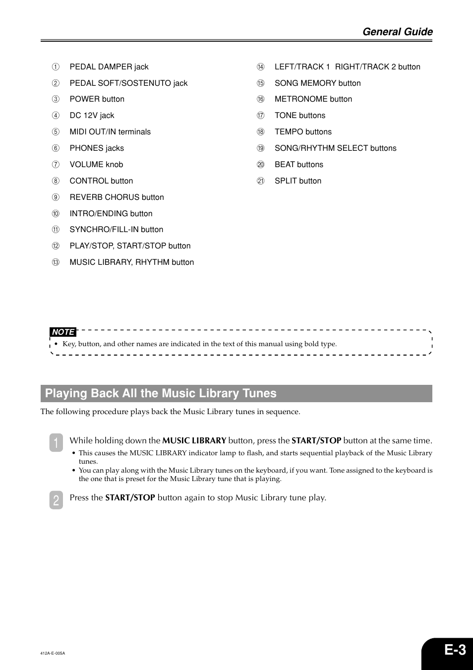 Playing back all the music library tunes, General guide | Casio Privia PX-100 User Manual | Page 5 / 31