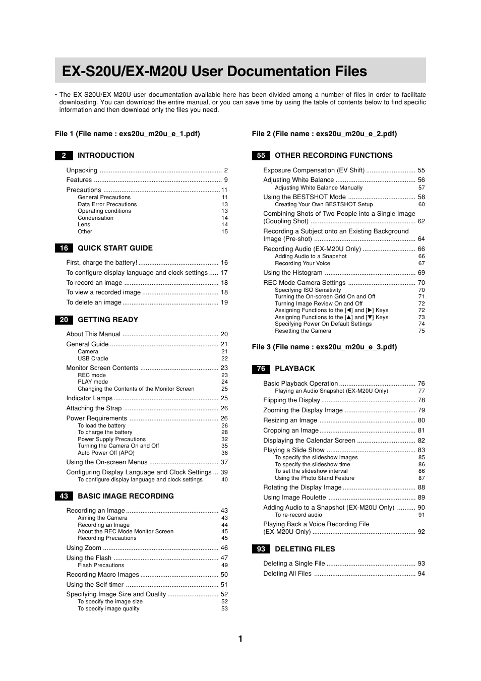 Casio EXILIM EX-S20U User Manual | 2 pages