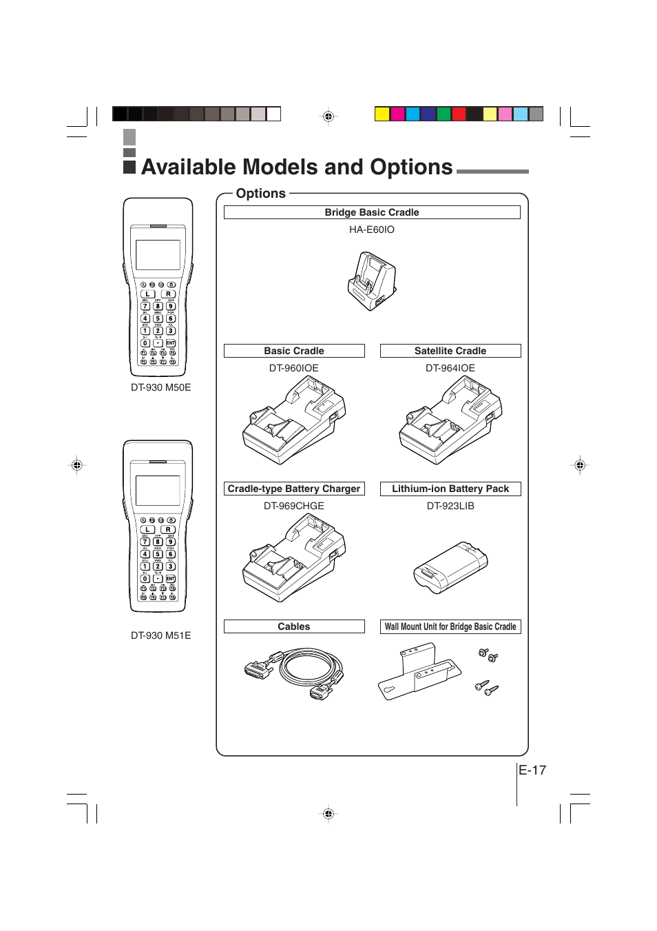 Available models and options | Casio DT-930 User Manual | Page 17 / 68